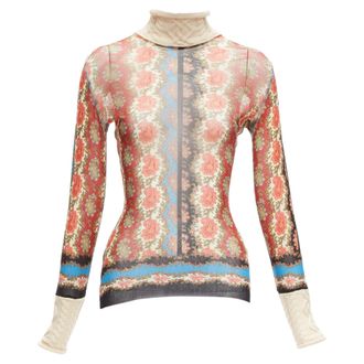 Jean Paul Gaultier Maille paisley sheer mesh cable knit turtleneck