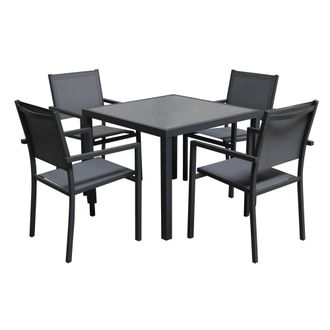 Happy Garden Conjunto de jard&iacute;n en textileno gris 4 plazas - aluminio antracita