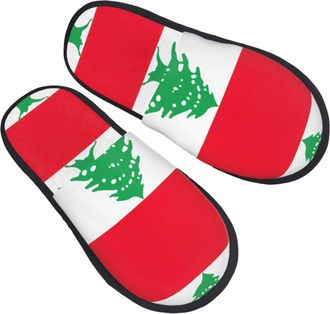 Generic Cotton Slippers Flag Of LebanonS Reusable Slippers Warm Indoor Shoes For Bedroom Indoor Guest Room M