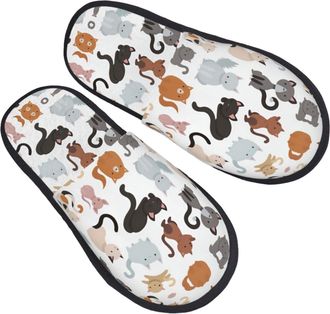 Generic Comfortable Cotton Slipper Cat Print print Mens Slipper Plush Spa Slippers for Travel Family Indoor M