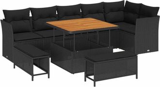 vidaXL Garden Sofa Set with Cushion 9 pcs Black 100 x 100 x 71 cm vidaXL