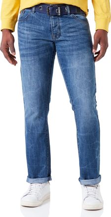 Enzo Jeans Mens Ez384 Straight Jeans, Blue (Mid Stonewash Msw), 28W 30L UK