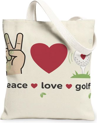 Generic Peace Love Golf Canvas Tote Bags, Graphic Hand Gesture Pattern Reusable Shopping Bags, Summer Lightweight Washable Shoulder, Beige, 13x15 Inch