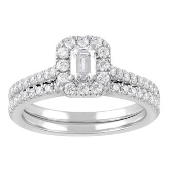 Grown Brilliance 1.00 Caratt 14K White Gold Emerald Cut Lab Grown Diamond Bridal Ring Set for Women- Color/Clarity-GVSI