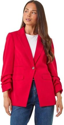 Roman Womens Petite Ruched Buttoned Blazer - Red - Size 16 UK