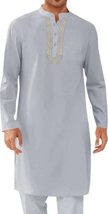 Generic Mens Cotton Short Kurta Shirt Round Neck Tunic Regular Fit