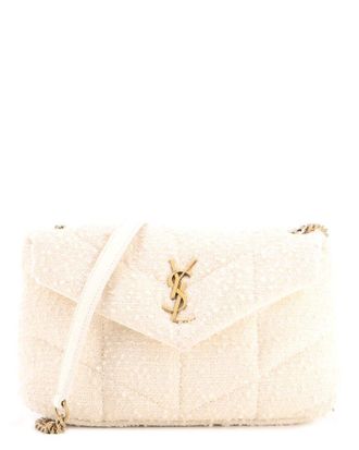 Saint Laurent White Quilted Tweed Loulou Puffer Shoulder Bag Mini (Authentic Pre-Loved)