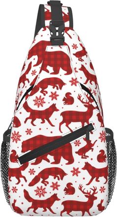 Generic Red Buffalo Plaid Bear Deer Fox Wolf Sling Bag Adjustable Cross Body Bag Trendy Fanny Pack For Women Workout Shopping