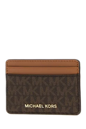 Michael Kors Womens Printed Canvas Card Holder Brown Portafogli Wallet