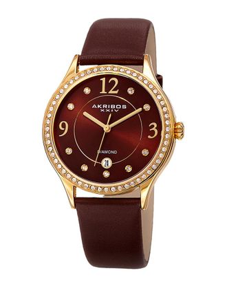 Akribos XXIV Akribos Xxiv Womens Genuine Leather Diamond Watch