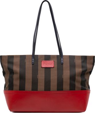 Fendi Gestreepte Canvas Leren Tote