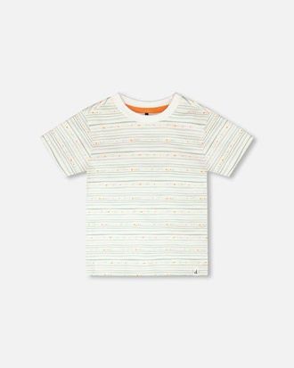 Deux par Deux Organic Cotton Printed Lines Short Sleeves T-Shirt in White Printed Mint Green Lines at Nordstrom, Size 18M