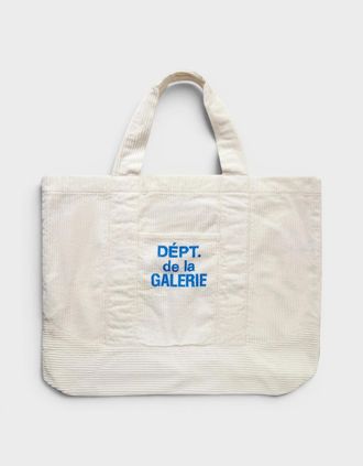 Gallery Dept. Mens Logo-Print Cotton-Corduroy Tote Bag White - Size: O/S