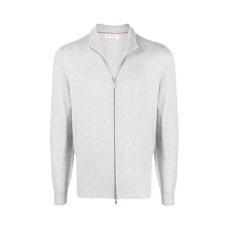 Brunello Cucinelli Halskraag Ritsvest - Heren - Truien - Grijs - Maat: 2XL Kasjmier