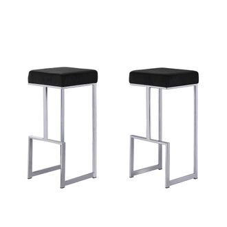 Best Master Furniture Dorrington Modern Velvet Backless Bar Stool in Black/Silver (Set of 2)