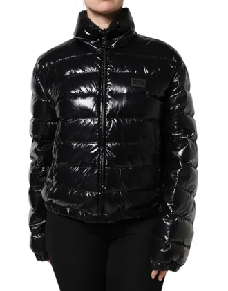 Dolce & Gabbana Logo Plaque Quilted Puffer Jacket - Black