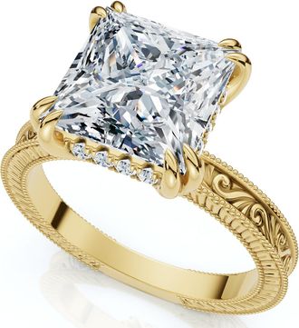Pompeii3 Certified 2 1/2Ct Princess Cut Louve Diamond Engagement Ring 14k Gold Lab Grown