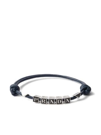 Prada Leren armband met logo - Blauw