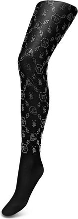 Philipp Plein Tights Monogram - Dames - Pantys - Zwart - L - Nylon - Ondergoed