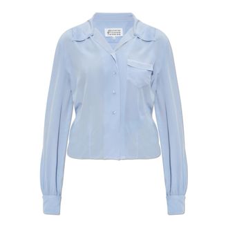 Maison Margiela Shirts, female, Blue, Size: 2XS Long-Sleeved Silk Shirt