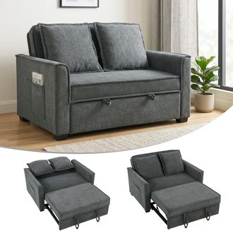 HOMCOM Homcom Sof&aacute; Cama 2 Plazas 3 En 1, De Tejido Rizo Con Respaldo Ajustable, Bolsillos Laterales, 2 Almohadas Para Sala De Estar, Espacios Peque&ntilde;os, Gris