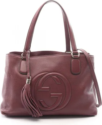 Gucci Soho Bordeaux Leather Handbag Tote Bag (Pre-Owned)