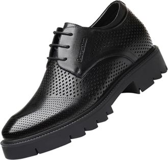 Generic 4Cm Invisible Height Increasing Oxfords Comfort Leather Formal Dress Brogues for Business, Wedding and Party,Black A,8.5 UK
