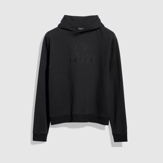Gucci Cashmere Jersey Sweatshirt With Embroidery, Size XXXL, Black
