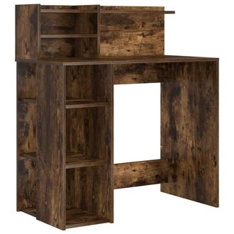 Berkfield Home Desk with Storage Smoked Oak 90x48x101.5 cm Engineered Wood in Brown