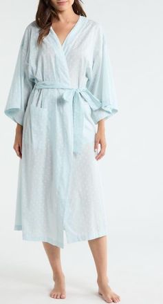 Nordstrom Peached Cotton Lawn Robe in Blue- Ivory Woodblock Fleur at Nordstrom, Size X-Small