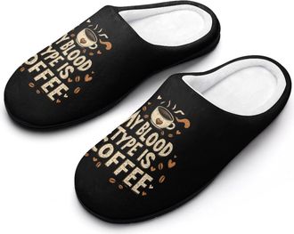 Generic My Blood Type Is Coffee Slippers Men Winter Warm Cotton Anti-Slip Indoor Slip-Ons House Shoes