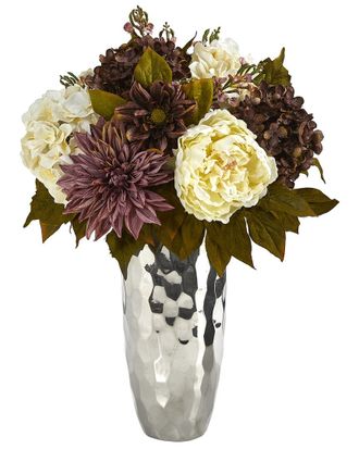 Nearly Natural 22In Peony, Hydrangea & Dahlia Artificial Arrangement In Vase