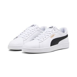 Puma Sneaker PUMA SMASH 3.0 L, Damen, Gr. 42,5, schwarz-weiss (puma wei&szlig;, puma schwarz, puma gold), Leder, Synthetik, unifarben, Schuhe Sneaker