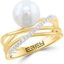 Effy Freshwater Pearl & Diamond Crisscrossing Band Ring in White at Nordstrom Rack, Size 7