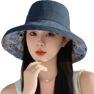 Generic Kisyard Reversible Bucket Hat for Women Summer UV Sun Protection Wide Brim Fishing Hat Foldable Travel Beach