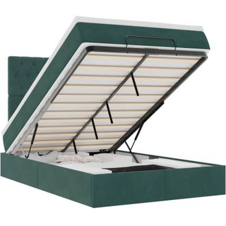 vidaXL Estructura De Cama Otomana Colchones Terciopelo Verde Oscuro Vidaxl