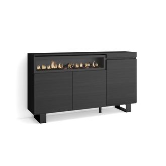 Skraut Home Aparadores Para Sal&oacute;n, Gran Capacidad De Almacenaje, 150x87x35cm, 3 Puertas, Chimenea El&eacute;ctrica, Dise&ntilde;o Industrial, Estilo Moderno, Negro - Skraut Hom