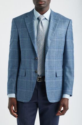 Canali Siena Regular Fit Blue Windowpane Check Silk & Cashmere Sport Coat at Nordstrom, Size 52
