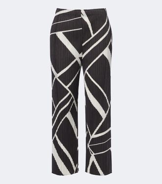 Pleats Please Issey Miyake Fold Line pleated printed wide-leg pants