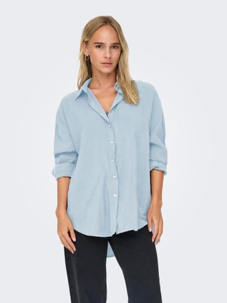 Only Hemdbluse ONLY ONLZAZIMA L/S LOOSE SHIRT WVN NOOS, Damen, Gr. XS, chambray blau, Web, Obermaterial: 84% Modal, 16% Polyester, unifarben, oversize Po-b