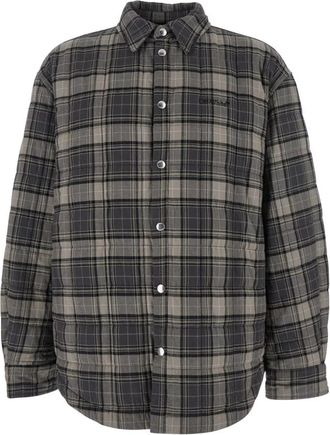 Off-white Grijze Logo Shirt met Ruit Motief - Heren - Casual Overhemden - Grijs - S - Katoen - Overhemden