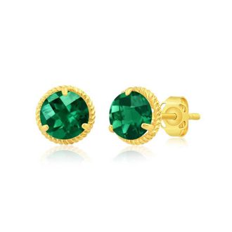 MAX + STONE 14k Yellow or White Gold 6mm Roped Halo Gemstone Round Stud Earrings