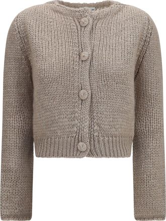 Forte_Forte Womens Chunky Knit Cardigan Almond Silk Sweater