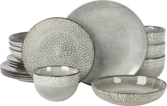 Gibson Home Matisse 16 Piece Stoneware Dinnerware Set in Grey with Reactive Glaze