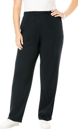 Roaman's Plus Size Soft Knit Relaxed Pull-On Straight Leg Pant in Black at Nordstrom, Size Large