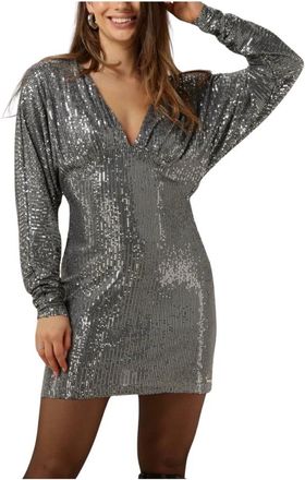 Colourful rebel Sequins Deep V-neck Mini Dress - Dames - Feestkleedjes - Grijs - S - Pailletten - Kleedjes