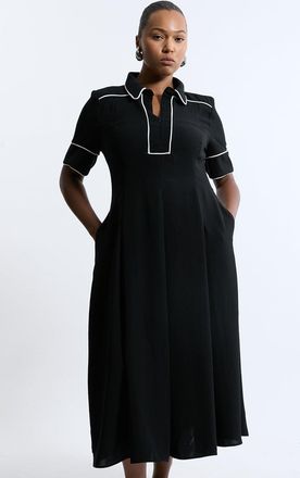Karen Millen Plus Size Fluid Tailored Tipped Full Skirted Midi Dress
