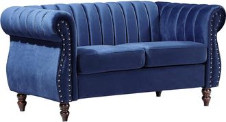 Vente-Unique Sof&aacute; chesterfield 2 plazas de terciopelo Azul real TRUMBO