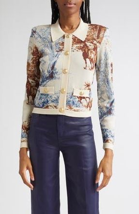 L'agence Osiris Jacquard Knit Jacket in Tan Mountain Western Toile at Nordstrom Rack, Size Large