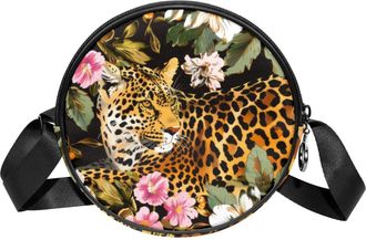 Generic Circle Crossbody Bag for Women, Leopard Small Sling Bag Daypack with Zipper Adjustable Shoulder Straps Casual Ladies Girls Round Purse